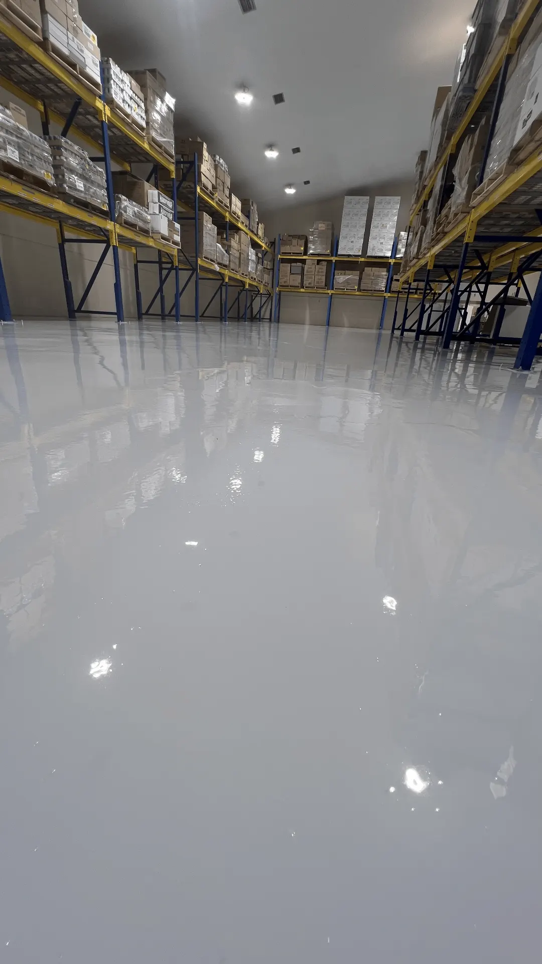 Professional epoxy floor coating in a commercial space